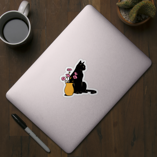Playful Black Cat in yellow by The Charcoal Cat Co.